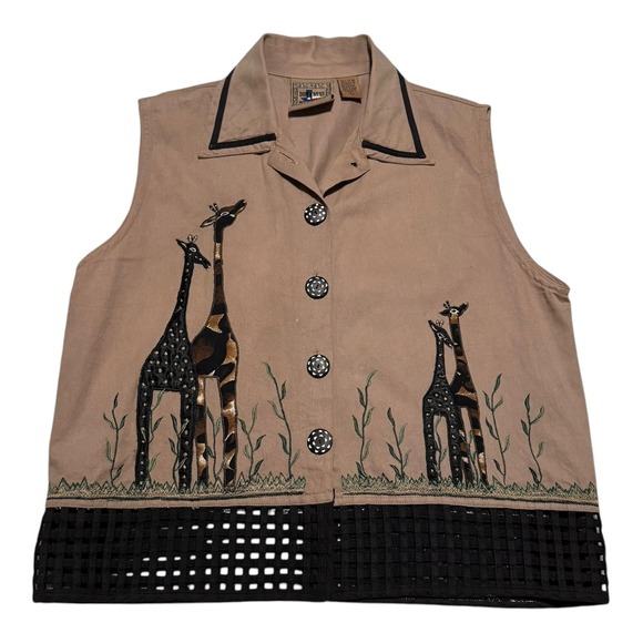 Dont Mess With Texas Jackets & Blazers - Don't Mess With Texas Giraffe Safari Button Up Vest Women's Large FLAW